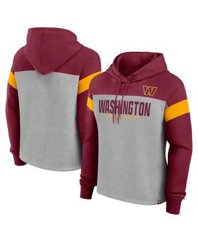 Fanatics Women's Heather Gray/burgundy Washington Commanders Bold Play Call Pullover Hoodie In Heather Gray,burgundy