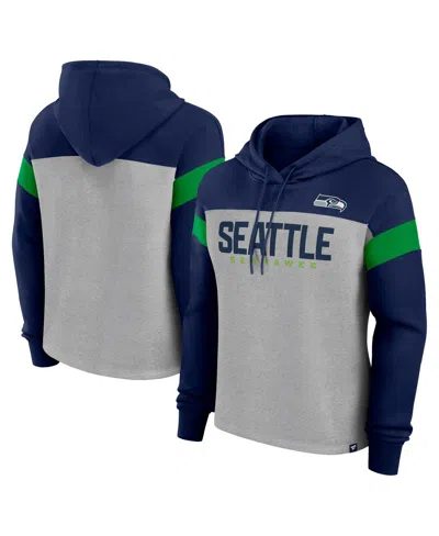 Fanatics Women's Heather Gray/college Navy Seattle Seahawks Bold Play Call Pullover Hoodie In Blue