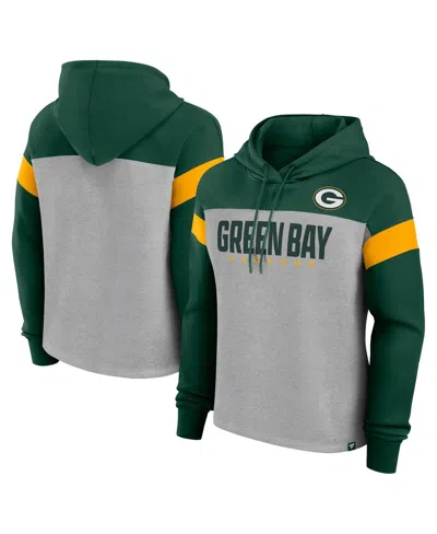 Fanatics Women's Heather Gray/green Green Bay Packers Bold Play Call Pullover Hoodie In Heather Gray,green