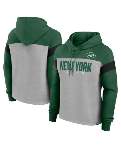 Fanatics Women's Heather Gray/green New York Jets Bold Play Call Pullover Hoodie