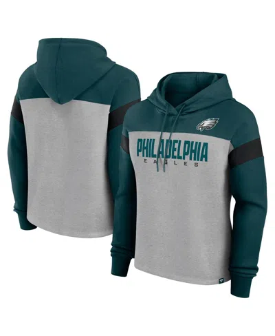 Fanatics Women's Heather Gray/green Philadelphia Eagles Bold Play Call Pullover Hoodie In Heather Gray,green