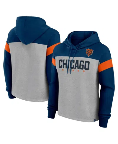 Fanatics Women's Heather Gray/navy Chicago Bears Bold Play Call Pullover Hoodie In Heather Gray,navy