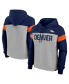 Fanatics Women's Heather Gray/navy Denver Broncos Bold Play Call Pullover Hoodie In Heather Gray,navy