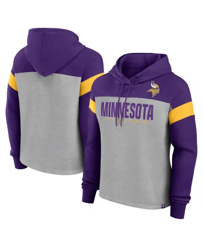 Fanatics Women's Heather Gray/purple Minnesota Vikings Bold Play Call Pullover Hoodie In Heather Gray,purple