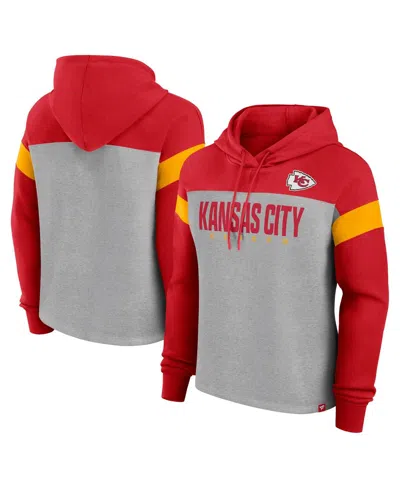 Fanatics Women's Heather Gray/red Kansas City Chiefs Bold Play Call Pullover Hoodie In Heather Gray,red