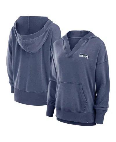 Fanatics Women's Heather Navy Seattle Seahawks Initiative Snow Wash French Terry V-neck Pullover Hoodie