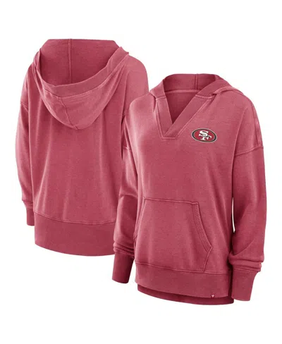 Fanatics Women's Heather Red San Francisco 49ers Initiative Snow Wash French Terry V-neck Pullover Hoodie