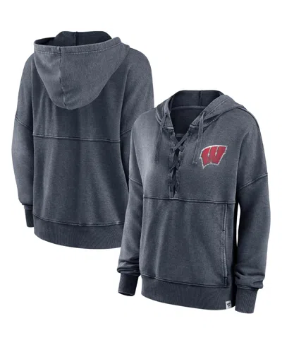 Fanatics Women's Heathered Charcoal Wisconsin Badgers Overall Speed Lace-up Pullover Hoodie In Heather Charcoal