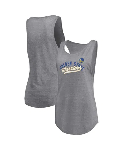 Fanatics Women's Heathered Gray Golden State Warriors Quality Time Open Scoop Neck Tri-blend Tank Top In Heather Gray
