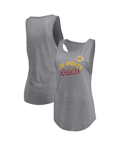 Fanatics Women's Heathered Gray Los Angeles Lakers Quality Time Open Scoop Neck Tri-blend Tank Top In Heather Gray