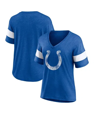 Fanatics Women's Heathered Royal/white Indianapolis Colts Distressed Team Tri-blend V-neck T-shirt