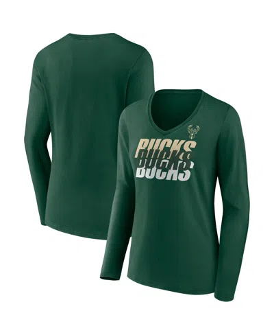 Fanatics Women's Hunter Green Milwaukee Bucks Iconic Tumble Long Sleeve V-neck T-shirt