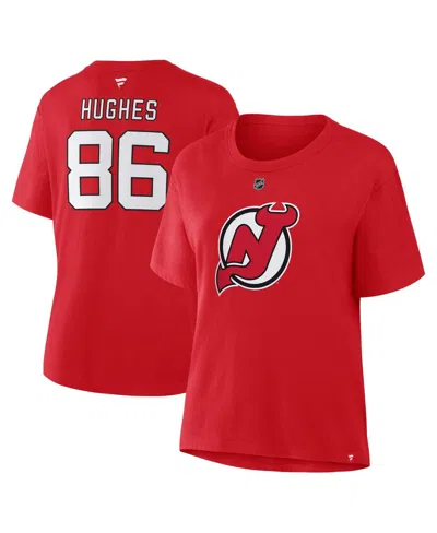 Fanatics Women's Jack Hughes Red New Jersey Devils Authentic Stack Name Number T-shirt