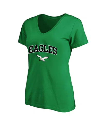 Fanatics Women's Kelly Green Philadelphia Eagles Plus Size Arch Over Logo V-neck T-shirt In Multi