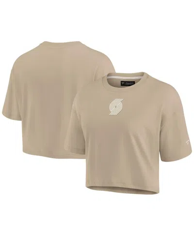 Fanatics Women's Khaki Portland Trail Blazers Elements Super Soft Boxy Cropped T-shirt In Neutral