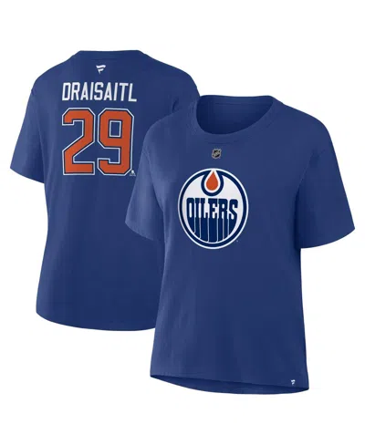 Fanatics Women's Leon Draisaitl Royal Edmonton Oilers Authentic Stack Name Number T-shirt In Blue