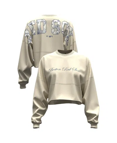Fanatics Women's Light Beige Boston Red Sox Spirit Floral Script Cropped Long-sleeve T-shirt In Neutral