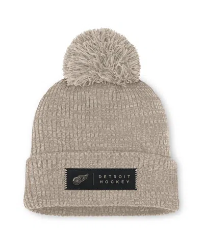 Fanatics Women's Light Beige Detroit Red Wings Authentic Pro Road Cuffed Knit With Pom Hat In Brown