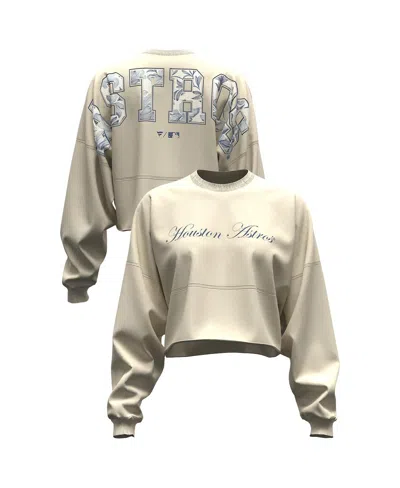 Fanatics Women's Light Beige Houston Astros Spirit Floral Script Cropped Long-sleeve T-shirt In Gold