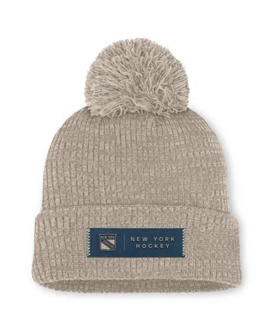 Fanatics Women's Light Beige New York Rangers Authentic Pro Road Cuffed Knit With Pom Hat In Gray