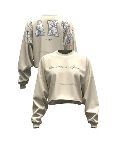 Fanatics Women's Light Beige San Francisco Giants Spirit Floral Script Cropped Long-sleeve T-shirt In Brown