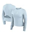 Fanatics Women's Light Blue Atlanta Braves Studio Fitted Long Sleeve Gym Top In Light Blue