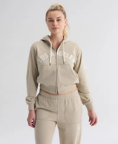 Fanatics Women's Los Angeles Dodgers Iconic Full-zip Cropped Terry Hoodie In Tan