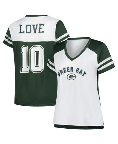 Fanatics Women's Love White Green Bay Packers Plus Size Bling Raglan V-neck T-shirt