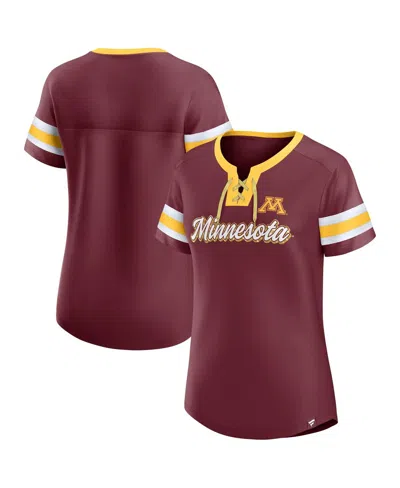 FANATICS WOMEN'S MAROON MINNESOTA GOLDEN GOPHERS ICONIC ATHENA LACE-UP T-SHIRT