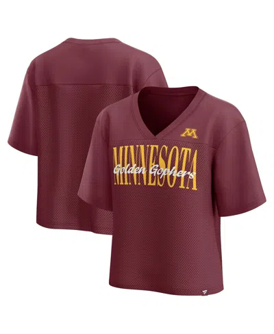 Fanatics Women's Maroon Minnesota Golden Gophers Tall Script Overlay Mesh V-neck Fashion Top In Burgundy