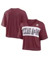 Fanatics Women's Maroon Texas A&m Aggies Home Team Bold Fashion Modest V-neck Cropped T-shirt In Maroon,white