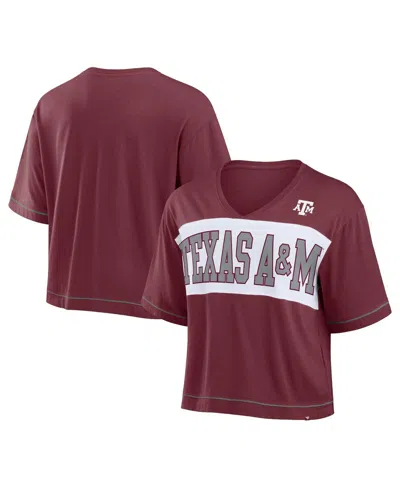 Fanatics Women's Maroon Texas A&m Aggies Home Team Bold Fashion Modest V-neck Cropped T-shirt In Maroon,white