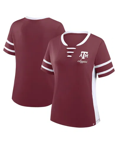 Fanatics Women's Maroon/white Texas A M Aggies Be Fearless Athena Lace-up T-shirt In Burgundy