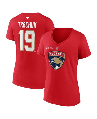 Fanatics Women's Matthew Tkachuk Red Florida Panthers 2025 Stanley Cup Champions Authentic Stack Name Number 