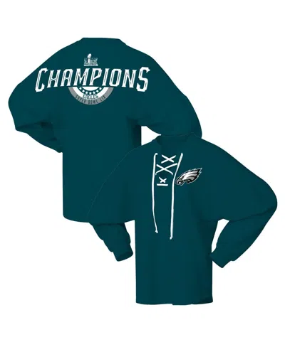Fanatics Women's Midnight Green Philadelphia Eagles Super Bowl Lix Champions Lace-up Spirit Jersey Long Sleev