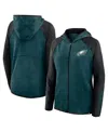 Fanatics Women's Midnight Green/black Philadelphia Eagles Redzone End Around Pass Raglan Full-zip Hoodie In Green