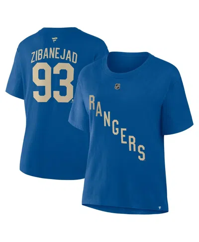 Fanatics Women's Mika Zibanejad Blue New York Rangers Authentic Stack Name Number T-shirt