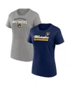 Fanatics Women's Milwaukee Brewers Risk Combo Pack T-shirt In Navy,gray