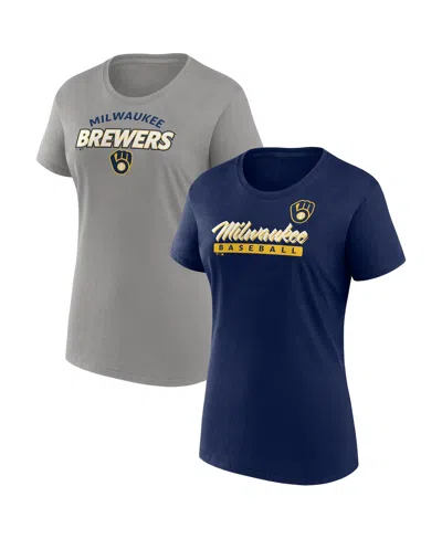Fanatics Women's Milwaukee Brewers Risk Combo Pack T-shirt In Navy,gray