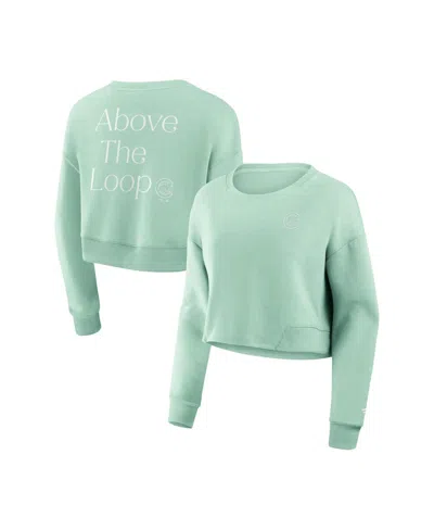 Fanatics Women's Mint Chicago Cubs Studio Cropped Pullover Sweatshirt In Green