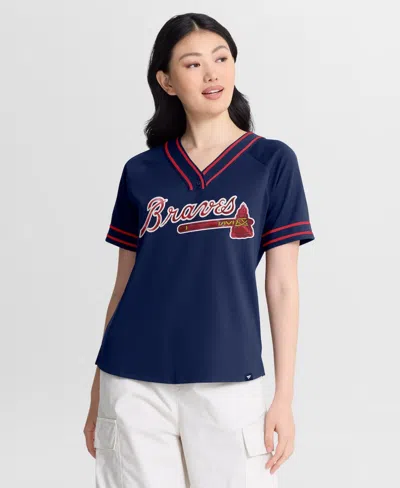 Fanatics Women's Navy Atlanta Braves Diva Race Ahead Raglan V-neck T-shirt In Blue