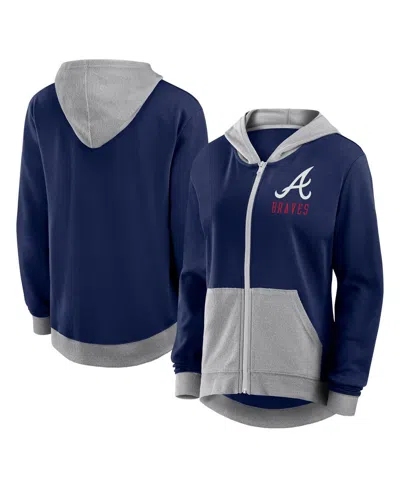 Fanatics Women's Navy Atlanta Braves Hit It French Terry Full-zip Hoodie In Navy,steel