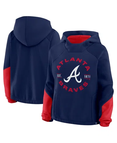 Fanatics Women's Navy Atlanta Braves Oversized Time To Win Pullover Hoodie In Multi
