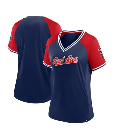 Fanatics Women's Navy Boston Red Sox Glitz Glam League Diva Raglan V-neck T-shirt