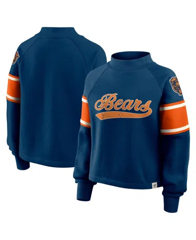 Fanatics Women's Navy Chicago Bears Oversized Hometown Toss Sweep Mock Neck Pullover Hoodie In Blue