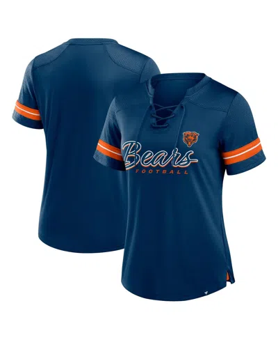 Fanatics Women's Navy Chicago Bears Play Script Lace-up T-shirt In Blue
