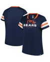 Fanatics Women's Navy Chicago Bears Plus Size Rhinestone Redzone Athena Lace-up Notch Neck T-shirt In Blue