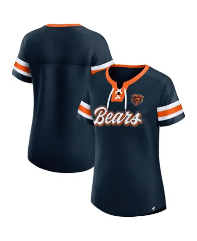 Fanatics Women's Navy Chicago Bears True Catch Iconic Rhinestone Bling Athena Lace-up T-shirt In Multi