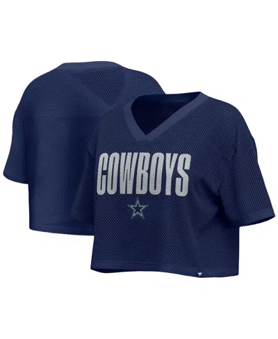 Fanatics Women's Navy Dallas Cowboys Oversized Mesh Cropped V-neck Jersey In Blue
