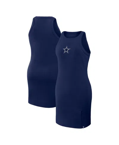 Fanatics Women's Navy Dallas Cowboys Push Beyond Tri-blend Ribbed Sleeveless Dress In Blue
